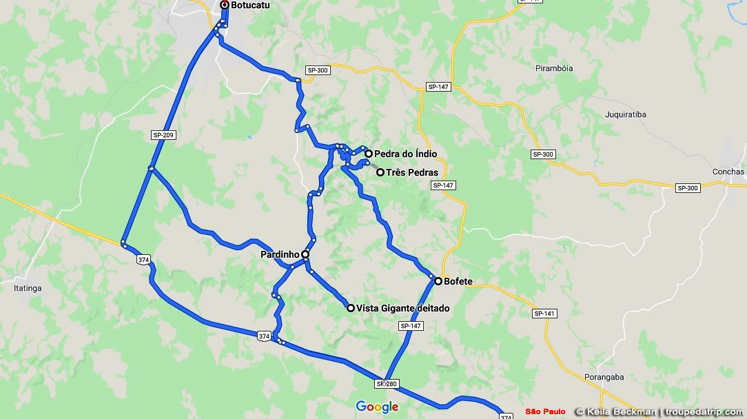 Mapa esquemático de acesso ao Sítio Três Pedras em Bofete